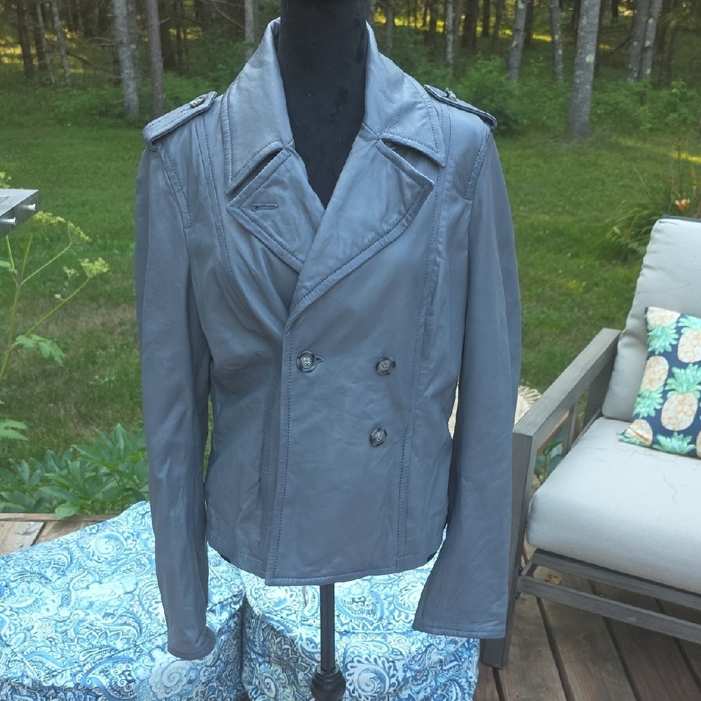 Armani Jeans Women's Gray Leather Jacket - Picture 1 of 12
